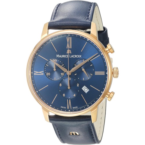  Maurice Lacroix Mens Eliros Quartz Gold and Leather Casual Watch, Color:Blue (Model: EL1098-PVP01-411-1)