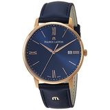 Maurice Lacroix Mens Eliros Yellow Gold Quartz Watch with Leather Calfskin Strap, Blue, 20 (Model: EL1118-PVP01-411-1)