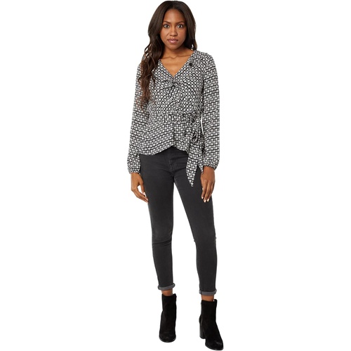  Max Studio Long Sleeve Wrap Ruffle Front Top