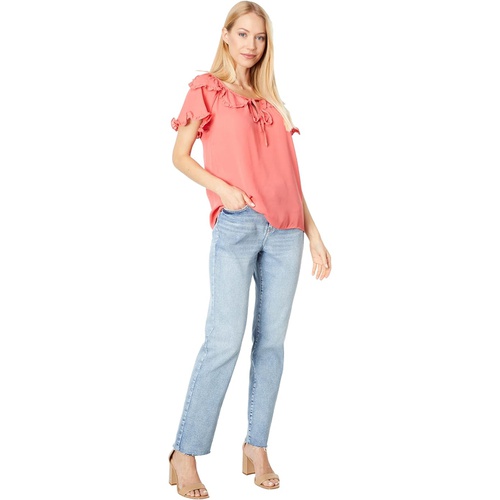  Max Studio Short Sleeve Neck Tie Blouse