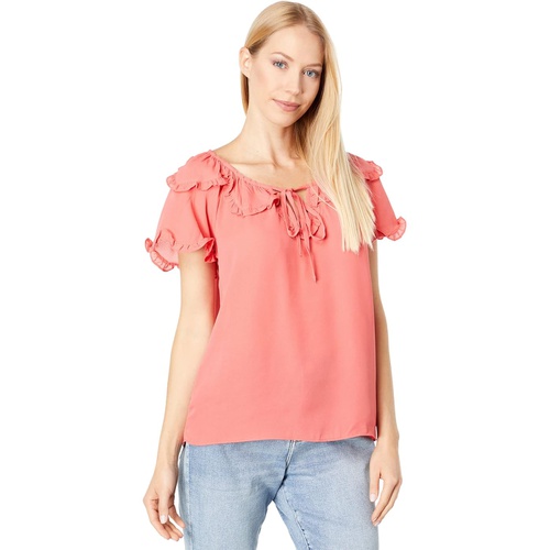  Max Studio Short Sleeve Neck Tie Blouse