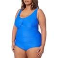 Maxine of Hollywood Womens Plus-Size V-Neck Shirred Twist Front One Piece Swimsuit