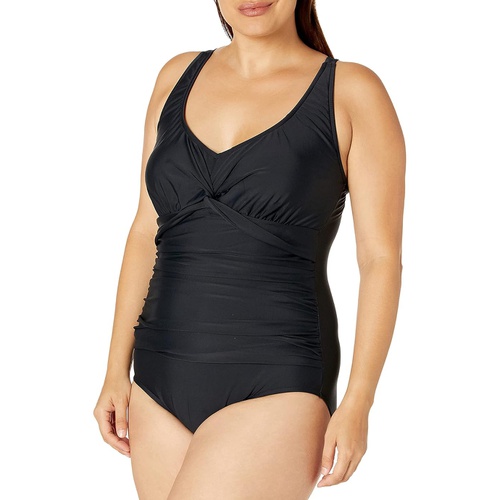  Maxine of Hollywood Womens Plus-Size V-Neck Shirred Twist Front One Piece Swimsuit