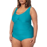 Maxine of Hollywood Womens Plus-Size V-Neck Shirred Twist Front One Piece Swimsuit