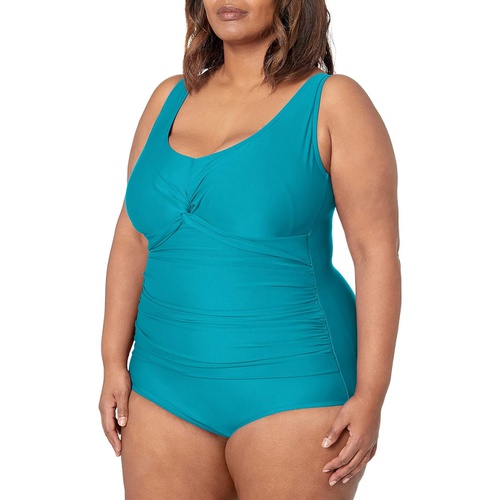  Maxine of Hollywood Womens Plus-Size V-Neck Shirred Twist Front One Piece Swimsuit