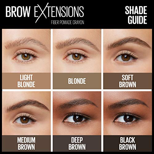  Maybelline New York Brow Extensions Eyebrow fiber Pomade Crayon, Fiber Stickeyebrow Makeup, Eye Makeup, Soft Matte Finish, for Thicker, Natural-looking Eyebrows, Blonde, 0.014 Ounc
