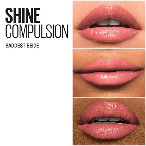  Maybelline New York Color Sensational Shine Compulsion Lipstick Makeup, Baddest Beige, 0.1 Ounce
