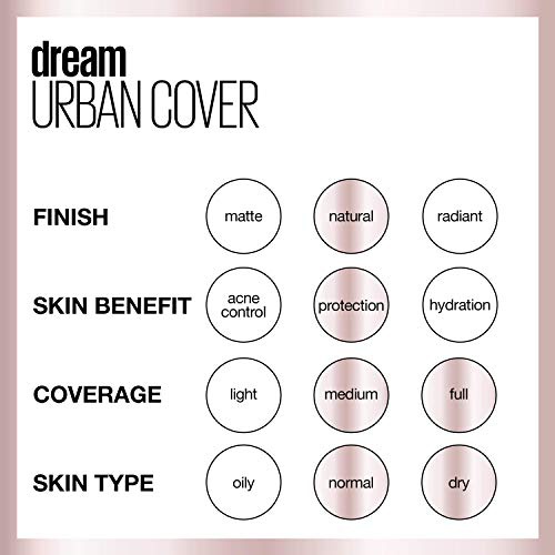  Maybelline New York Maybelline Dream Urban Cover Flawless Coverage Foundation Makeup, SPF 50, Classic Ivory