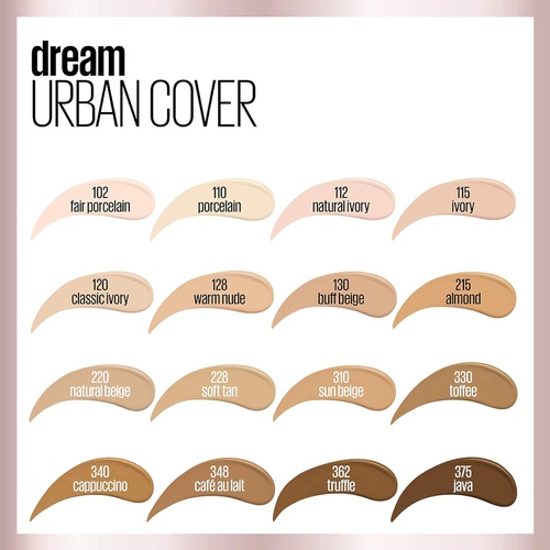  Maybelline New York Maybelline Dream Urban Cover Flawless Coverage Foundation Makeup, SPF 50, Classic Ivory