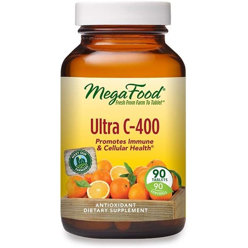  MegaFood Ultra C-400 mg - Immune Support and Support for Cellular Health with 400mg Vitamin C Plus Real Food - Non-GMO, Gluten-Free, Vegan, and Made Without Dairy or Soy - 90 Tabs