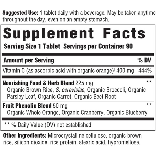  MegaFood Ultra C-400 mg - Immune Support and Support for Cellular Health with 400mg Vitamin C Plus Real Food - Non-GMO, Gluten-Free, Vegan, and Made Without Dairy or Soy - 90 Tabs