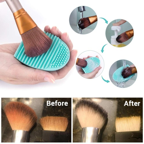  MelodySusie Makeup Brush Cleaner Silicone Makeup Brush Cleaning Mat, Brush Cleaner Pad,Cosmetic Brush Cleaner, Portable Washing Tool, Color Removal Cleaner Sponge, Green& Pink, Pac