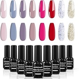 MelodySusie Gel Nail Polish Kit with No Wipe Base and Glossy & Matte Top Coat, Soak Off UV/LED Nail Polish Gel Nail Art Salon Nail Starter Gel Manicure Kit Best Gift Set (Morandi R