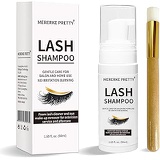 Mererke_Pretty Eyelash Extension Shampoo 50 ml + Brush - Eyelid Foaming Cleanser - Sensitive Paraben & Sulfate Free - Eyelash Wash and Lash Bath for Extensions - Salon Use and Home Care