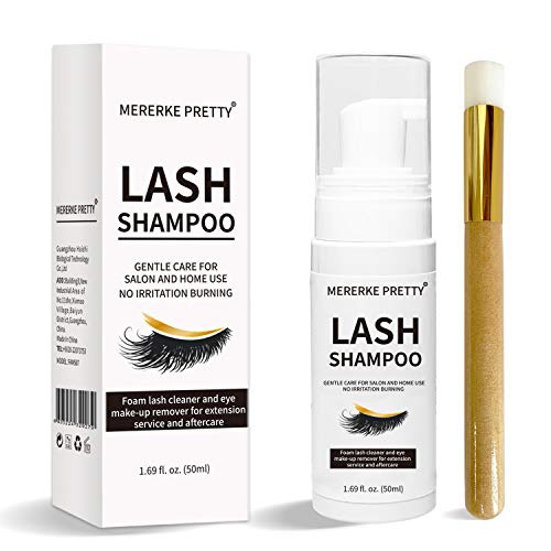  Mererke_Pretty Eyelash Extension Shampoo 50 ml + Brush - Eyelid Foaming Cleanser - Sensitive Paraben & Sulfate Free - Eyelash Wash and Lash Bath for Extensions - Salon Use and Home Care