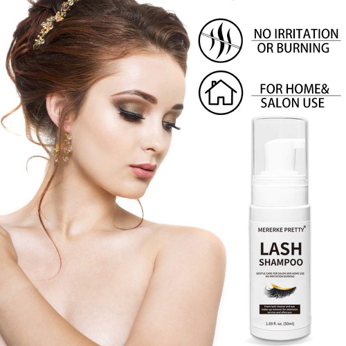  Mererke_Pretty Eyelash Extension Shampoo 50 ml + Brush - Eyelid Foaming Cleanser - Sensitive Paraben & Sulfate Free - Eyelash Wash and Lash Bath for Extensions - Salon Use and Home Care