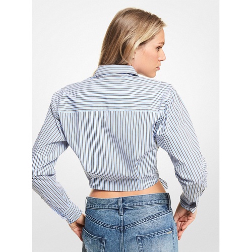 마이클코어스 MICHAEL Michael Kors Striped Stretch Organic Cotton Tie-Front Cropped Shirt