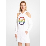 MICHAEL Michael Kors PRIDE Embellished Logo Organic Cotton Terry Hoodie Cutout Dress