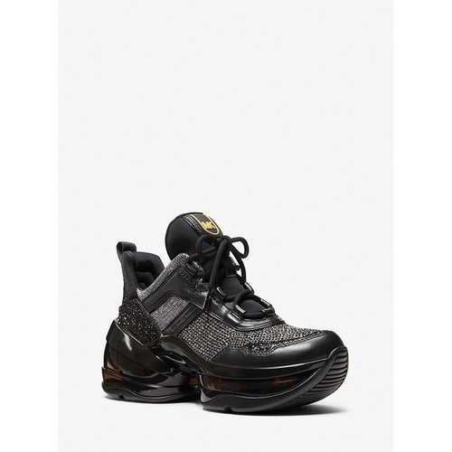 마이클코어스 MICHAEL Michael Kors Olympia Extreme Embellished Leather and Glitter Chain-Mesh Trainer