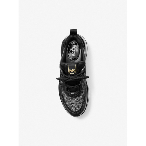 마이클코어스 MICHAEL Michael Kors Olympia Extreme Embellished Leather and Glitter Chain-Mesh Trainer