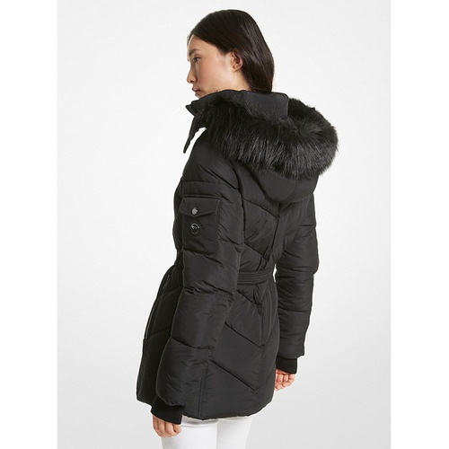 마이클코어스 MICHAEL Michael Kors Faux Fur Trim Quilted Cire Jacket