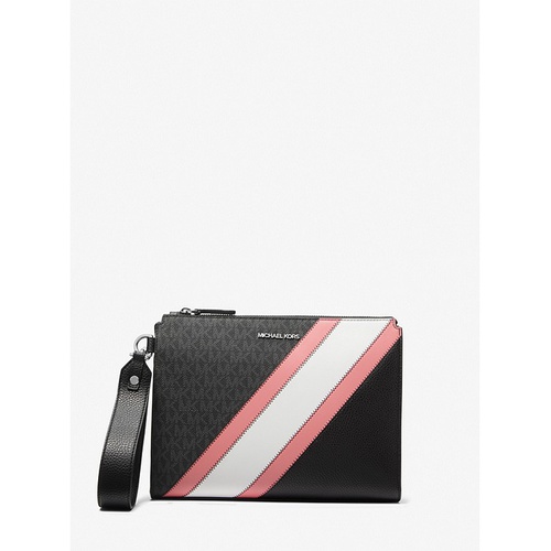 마이클코어스 Michael Kors Mens Cooper Logo Stripe and Faux Leather Wristlet