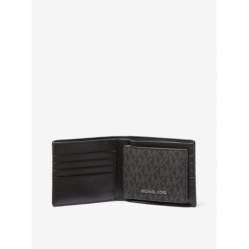 마이클코어스 Michael Kors Mens Logo and Faux Leather Stripe Wallet With Passcase Gift Set