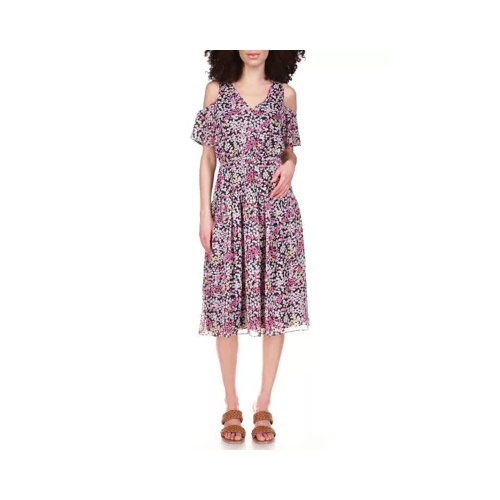 마이클코어스 Womens Cami Mini Floral Tie Front Satin Midi Dress