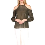 MICHAEL Michael Kors Metallic Stripe Cold-Shoulder Top