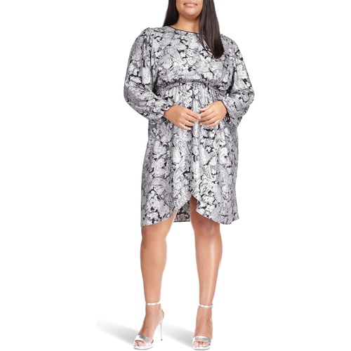 마이클코어스 MICHAEL Michael Kors Plus Size Foil Paisley Long Sleeve Flounce Dress