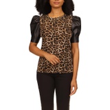 MICHAEL Michael Kors Nubian Leather Sleeve T-Shirt