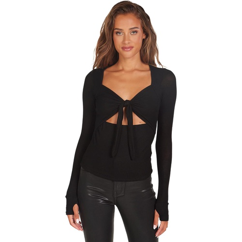  Michael Lauren Ismael Long Sleeve Tie Front Cutout Top with Thumbhole