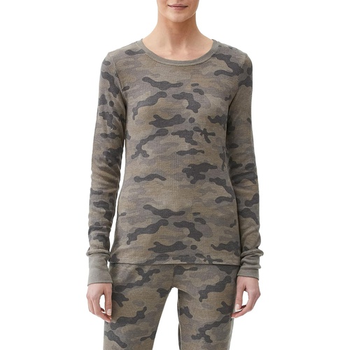  Michael Stars Juliet Camo Printed Thermal Long Sleeve Crew Neck