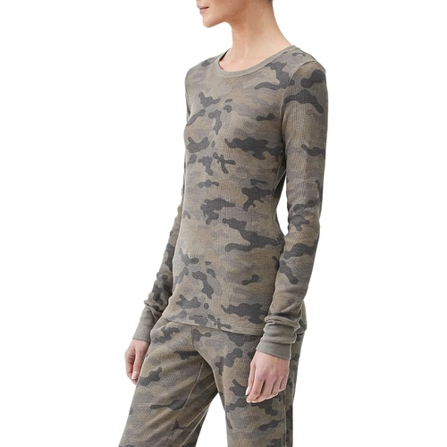  Michael Stars Juliet Camo Printed Thermal Long Sleeve Crew Neck