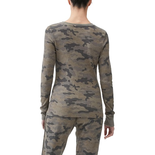  Michael Stars Juliet Camo Printed Thermal Long Sleeve Crew Neck