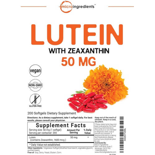  Micro Ingredients Lutein 40mg with Zeaxanthin Softgel, 200 Counts, Third Party Tested, Non-GMO & Gluten Free - Eye Vitamins Lutein and Zeaxanthin Supplement