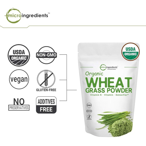  Micro Ingredients Sustainably US Grown, Organic Wheat Grass Powder (100% Whole-Leaf), 10 Ounce (94 Serving), Rich in Immune Vitamins, Fibers and Minerals, Support Digestion Functio