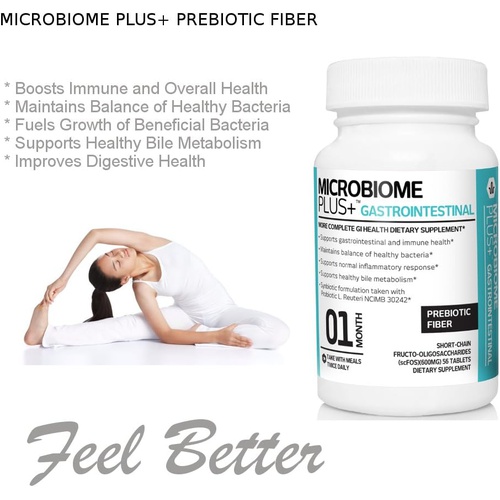  Microbiome Plus Prebiotics scFOS Prebiotic Fiber, Boosts Probiotic Benifits, GI Digestive Supplements, Allergy Safe and Gluten-Free for Men and Women (1 Month Supply) (1)