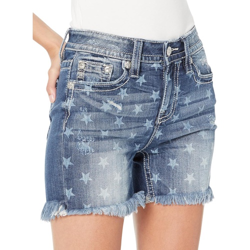  Miss Me High-Rise Star Mid-Rise Shorts in Dark Blue