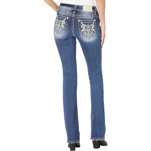  Miss Me Bull Feather Mid-Rise Boot Jeans in Dark Blue