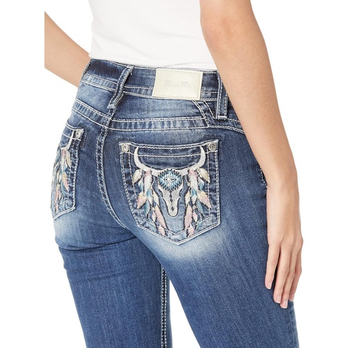  Miss Me Bull Feather Mid-Rise Boot Jeans in Dark Blue