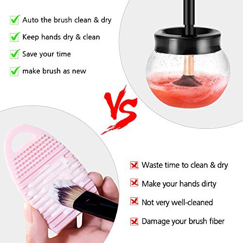  Mixigoo Makeup Brush Cleaner Dryer - Electric Spinner Cleaner Super Fast with 8 Rubber Collars Tools Suitable for Most Makeup Brushes (White) (Black)