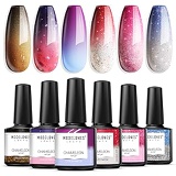 Modelones Mood Gel Nail Polish Set Temperature Color Changing Gel Colors Collection Red Blue Glitter Gel Polish Soak Off 6 Colors Christmas Gifts New Year Holiday Salon DIY at Home