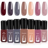 Modelones Gel Nail Polish Set, Red Brown Pink Nude Grey 7 Colors 6 ML Gift Box LED Soak Off Nail Gel Manicure Kit