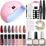 Gel Nail Polish Kit with U V Light 48W LED Nail Lamp Modelones 7 Nude Colors Gel Nail Polish Set, No Wipe Base Top Coat, Nail Primer, Nail Art Decorations, Manicure Tools, Integrat