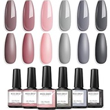 Modelones Gel Nail Polish Set - Nude Gray Pink Series 6 Colors Collection Winter Fall Gel Polish Soak Off LED Gel Nail Art Manicure Kit,Christmas Gifts New Year Holiday Salon DIY a