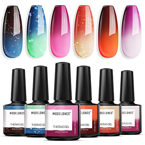  Modelones Mood Gel Nail Polish Set- Colors Collection Temperature Color Changing Gel Long-Lasting Glitter Nail Varnish Long Lasting Soak Off U V LED Lamp Manicure for Nail Art 6 Pc