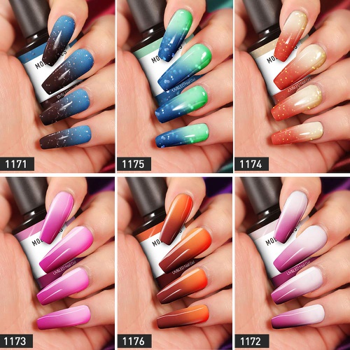  Modelones Mood Gel Nail Polish Set- Colors Collection Temperature Color Changing Gel Long-Lasting Glitter Nail Varnish Long Lasting Soak Off U V LED Lamp Manicure for Nail Art 6 Pc