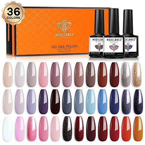  Gel Nail Polish 36 Pcs Colors 7 ML Winter into Spring Holiday Nude Gel Polish Soak Off Gel Nail Kit Glitter Nail Art Starter Kit Beauty Gifts Set Box by Modelones