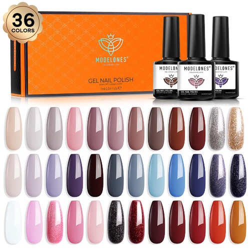  Gel Nail Polish 36 Pcs Colors 7 ML Winter into Spring Holiday Nude Gel Polish Soak Off Gel Nail Kit Glitter Nail Art Starter Kit Beauty Gifts Set Box by Modelones